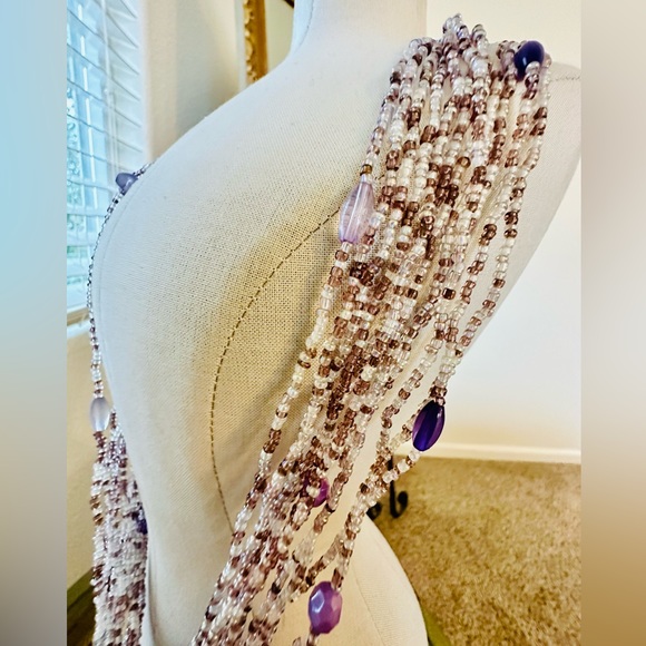 Long Purple Bead Tassel Wrap Belt - Picture 5 of 17